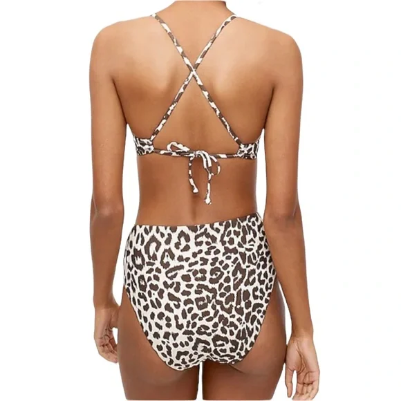 J Crew French Cross back High Cut Waist Bikini in Leopard Size XS NWT
